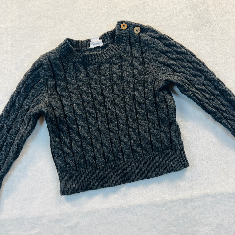Jamie Kay Joseph Jumper Onyx Marle Cable Knit Cotton Sweater 3-6M